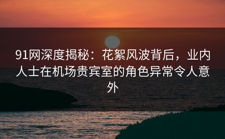 91网深度揭秘：花絮风波背后，业内人士在机场贵宾室的角色异常令人意外